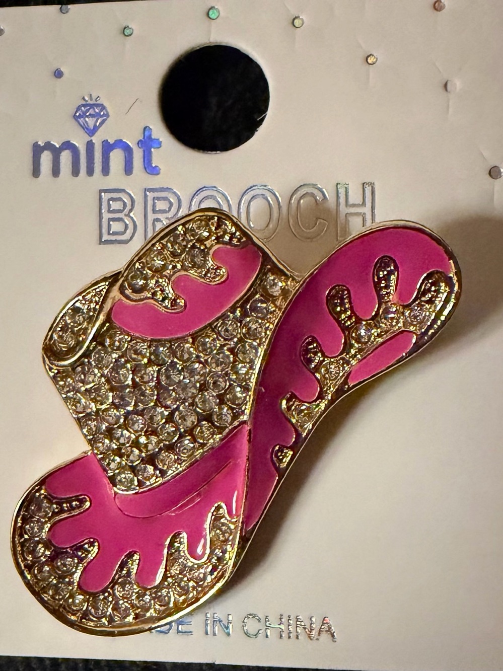 Pink Enamel & Rhinestone Cowboy Brooch